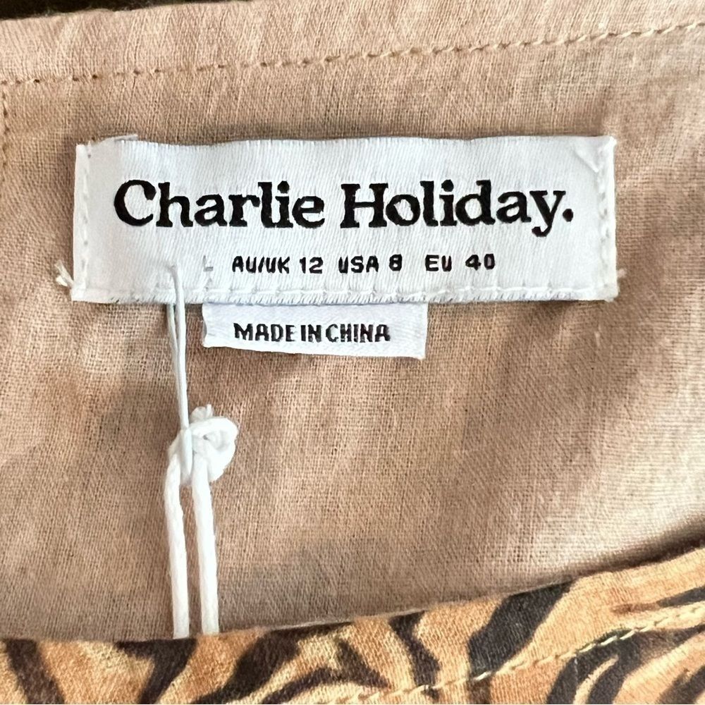Charlie Holiday Womens Tiger Animal Print Top 8 Balloon Sleeve Brown Boho Y2K - Picture 4 of 6